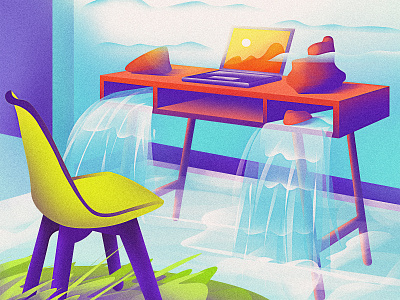 What if. 1 art art direction artist artwork chair clouds design desk digital art graphic design illustration laptop mountains river rocks sun table vector water