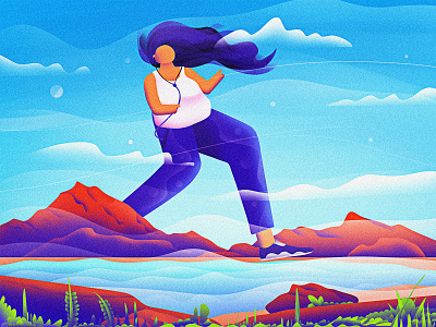 Run and Music!! art art direction artist artwork concept design digital art girl girl character graphic design graphics design illustration mountains music music art run cycle running vector water women