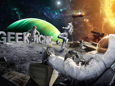 Geek Picnic in space brand cosmonaut cosmos design festival fun illustration outer space outerspace photo photo art photoshop retouch retouche photo space space art space exploration