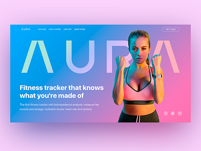 Aura Landing page band beauty brand concept design girl screen smartwatch typography ui ux web webdesign website