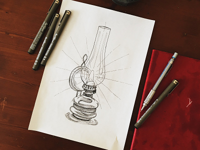 Gas Lamp black and white fineliner gas lamp illustration traditional