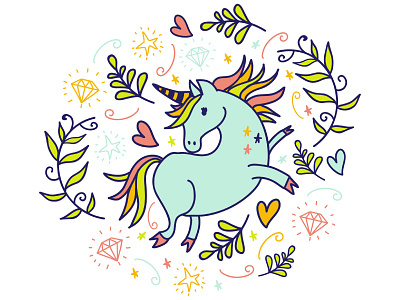 Chubby unicorn adorable cute doodle fun hand drawn illustration unicorn