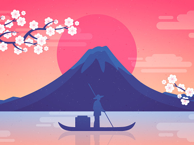 Japanese illustration asian flat illustration japan japanese landscape silhouette