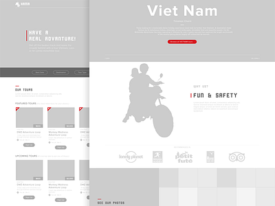 HAMA - Wireframe greyscale hoian layout motorbike onepage tour trending vietnam web wireframe