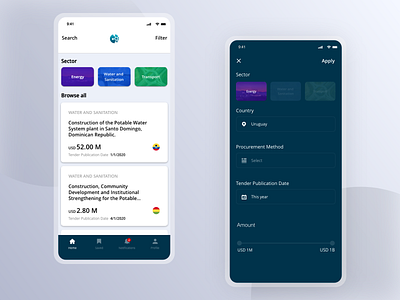 Mobile App adobexd cards ui collaboration design development energy enterprise feed filters filters ui flat homepage investments mobile mobile app product design ui uidesign ux