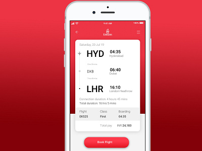Flight Booking screen practice for Emirates app dailyui design ui