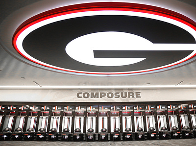 Georgia Football (Forty Nine Degrees) experiential graphics georgia football illuminated logo locker design