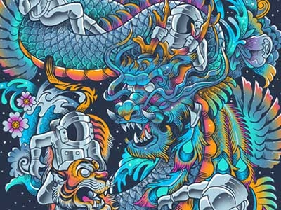 New Space Found bogielicious dragon illustration irezumi mythology tattoo threadless