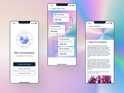 Mind Palace - App concept app design branding clean graphic design hologram interaction design mind map minimalistic note taking palace service design systems ui ux