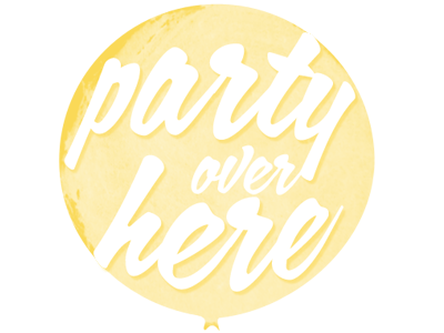 Party Over Here balloon geronimo balloon logo party party supplies yellow