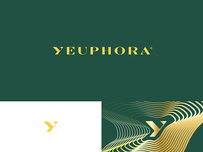 Yeuphora brand development brand identity branding chocolate confectionary custom font custom type design gold green logo logotype sansserif serif uppercase y