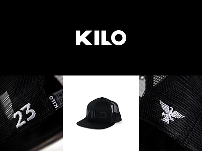 Kilo apparel baseball cap black white bold brand development brand identity branding cap clean clothing hat logo logotype