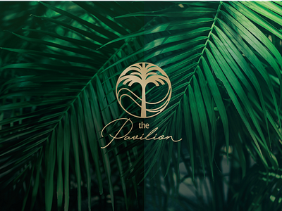 The Pavilion place branding design icon logo palm tree vector wave