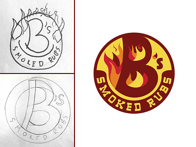 B's Smoked Rubs fire logo rub sketch
