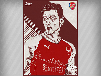 Mesut Özil card illustration arsenal football illustration portrait printmaking soccer topps trading card