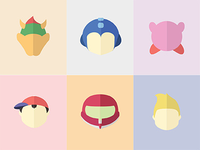 Super Smash Bros Characters bowser characters iconography illustration kirby lucas megaman ness nintendo samus super smash bros