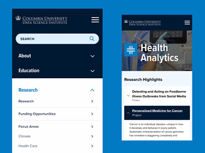 Columbia University Data Science Institute Website columbia university data science mobile mobile ui nyc website design