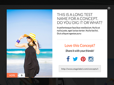 Concept modal for StageLabel modal share vote