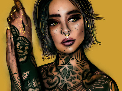 Digital Painting of Tattooed Woman digital drawing illustration painting portrait
