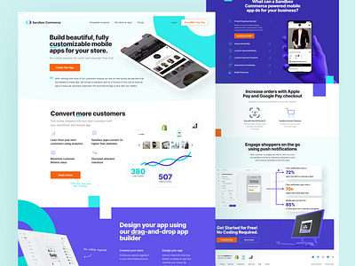 SandboxCommerce - SaaS Landing Page clean graphic design landing page layout orange purple saas teal ui design ui ux web design white