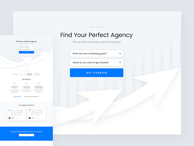 Agency Matcher Landing Page arrow chart landing marketing page plain seo ui ux white