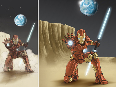 Iron Man On The Moon digitalpainting earth ironman laserblade moon