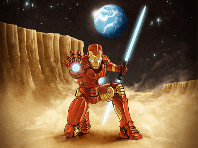 Iron Man on the moon digitalpainting earth ironman laserblade moon