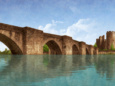 medieval bridge digitalpainting mixedmedia scenery