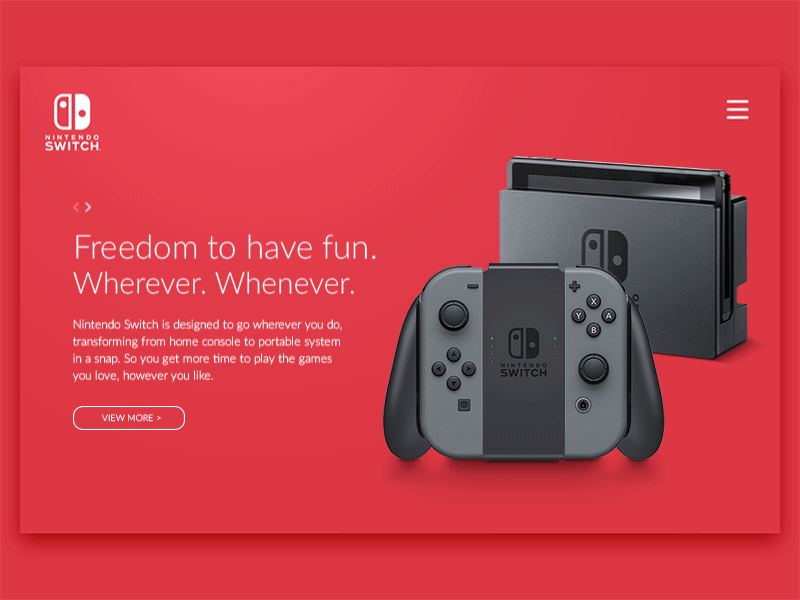 Daily UI - #003 - Landing Page (above the fold) 2d animation console dailyui game landing nintendo page red switch ui