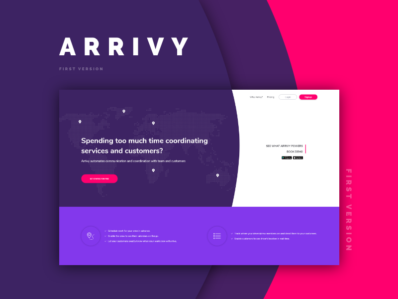 Arrivy Ver.1 interaction design interaction design landingpage redesign startup homepage ui ux