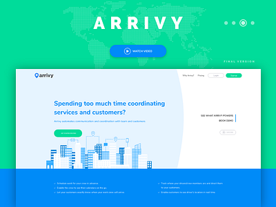 Arrivy final version homepage interaction design landing page startup user experience user interface