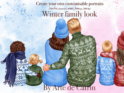 Winter Family Look, Christmas Clipart portrait procreate