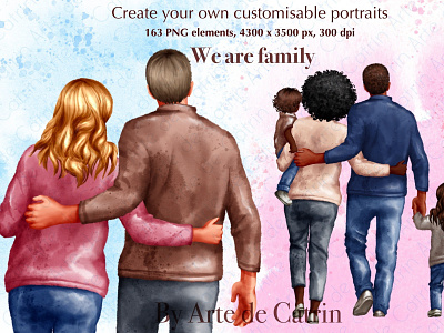 We Are Family Clipart, Watercolor Family portrait procreate