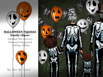 Halloween Pajamas, Family Clipart, PNG girl clipart