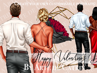 Valentine's Day Clipart, Sexy Couple girl with roses