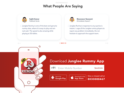 Testimonial & Download App - Junglee Rummy creative design download app graphic illustration mock up testimonials