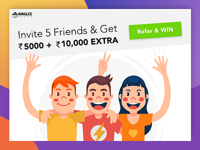 Invite Friends - Refer & Win app screen creative design graphic illustration invite friends junglee rummy mock up refer and win