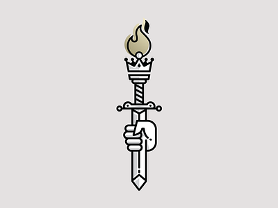 Kingdom Of Fire crown fire hand icon illustration kingdom line logo sword vector