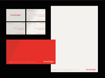 One Origin® Creative Studio branding business cards clean creative studio envelope design letterhead design red stationery studio