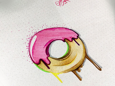 Donut brown color donut dough pink sketch tasty yummy