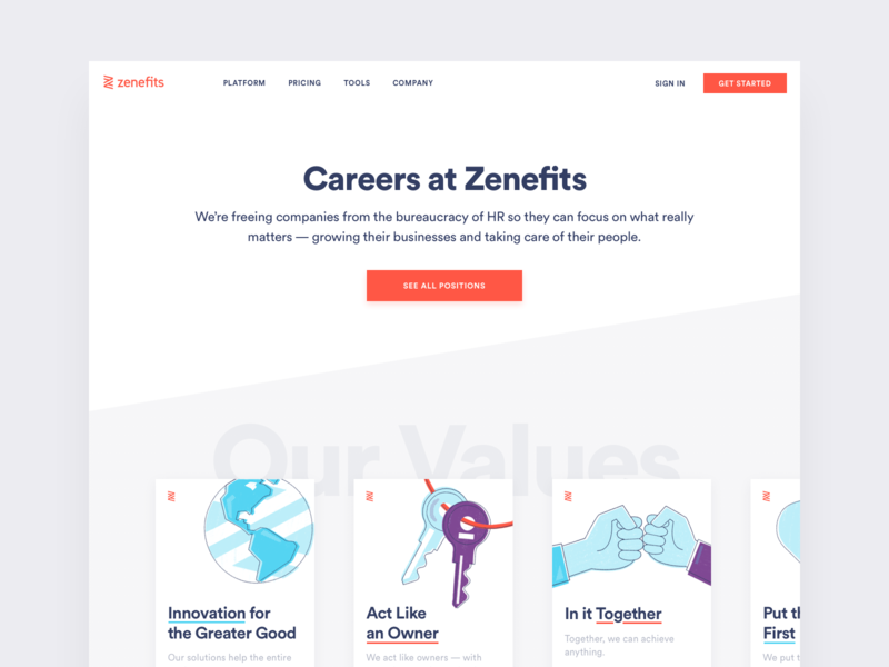 Zenefits Careers Page illustration illustrations saas saas design saas website web web design web site website website concept website design websites