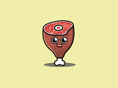 meat chibi cute design food illustration logo mascot meat vector