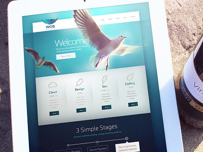 WOB Internet Solutions Studio Web Design birds blue business clean features flat light onepage services studio web website