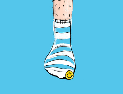 Oh hi absurd blue drawing emoji foot fun funny humour illustration leg smiley sock toe yellow