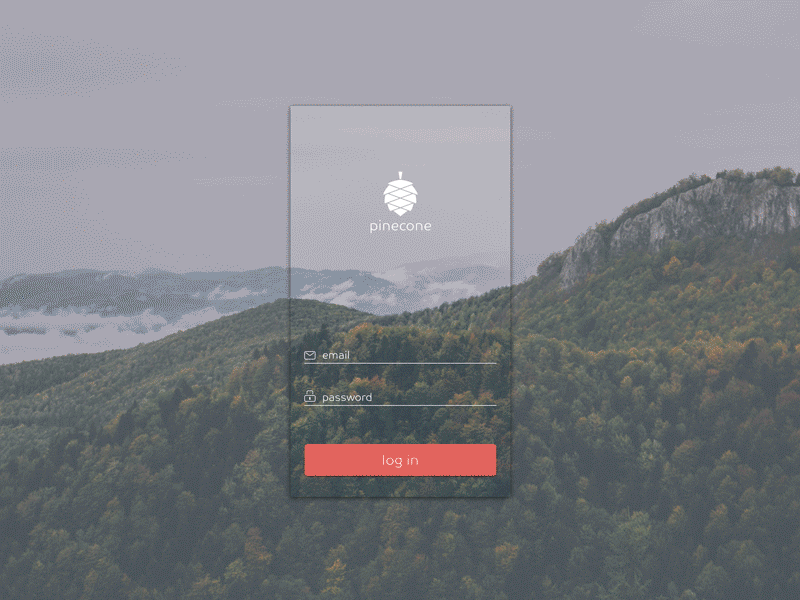Pinecone Prototype app ios iphone login map mobile mountain nature origami pine transitions ui