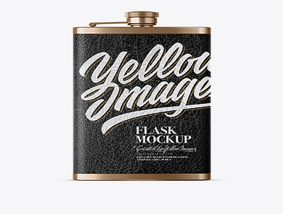 Steel Flask With Leather Wrap Mockup - Front View HQ design graphic design