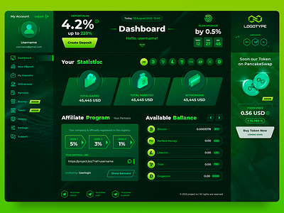 Dashboard Crypto Tool bitcoin blockchain crypto cryptocurrency dashboard finance invest investment project nft tether token ui webdesign