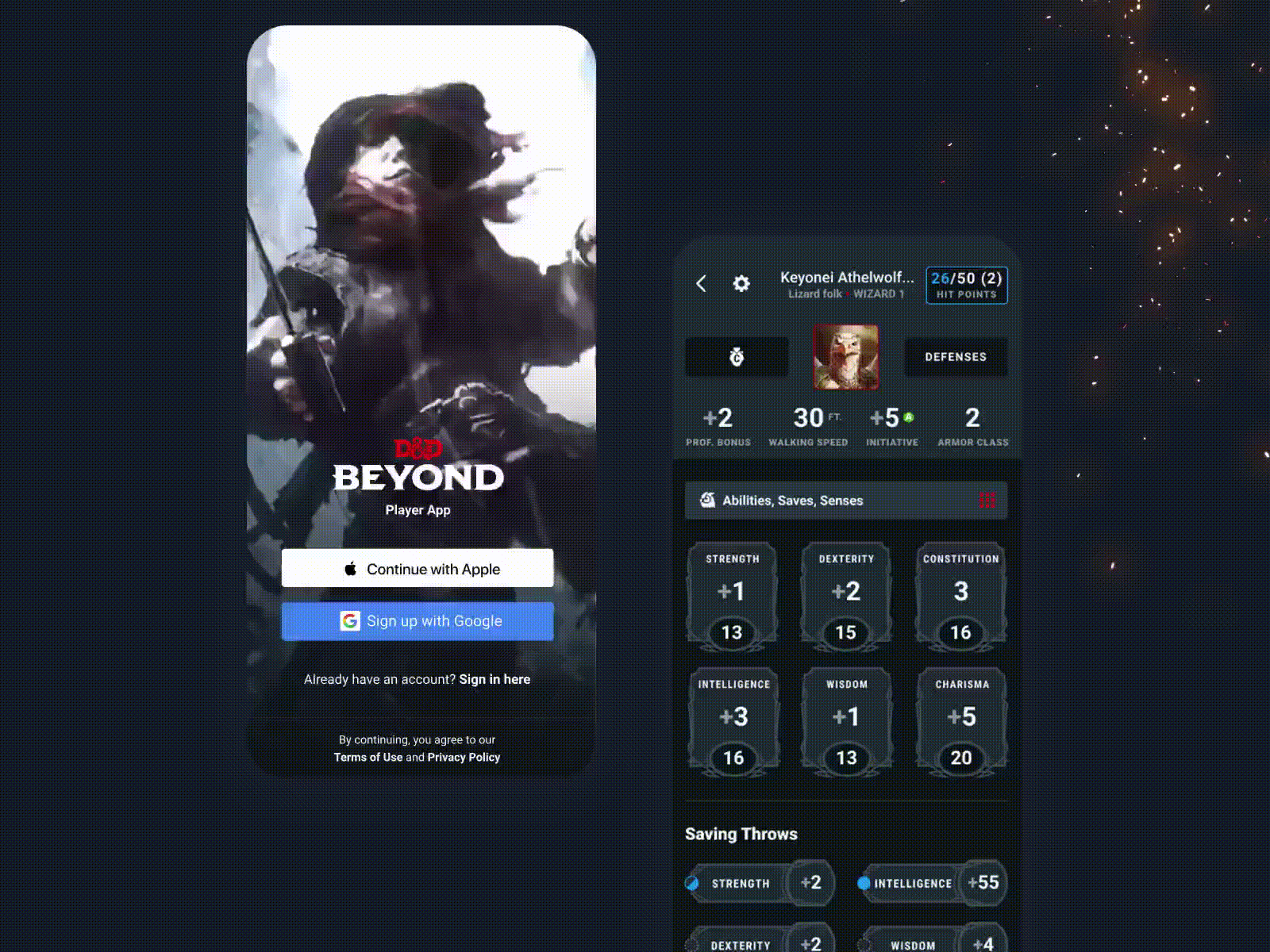 D&D Beyond Player App animation app clean dark app dark mode dark theme dark ui design interface mobile ui ux