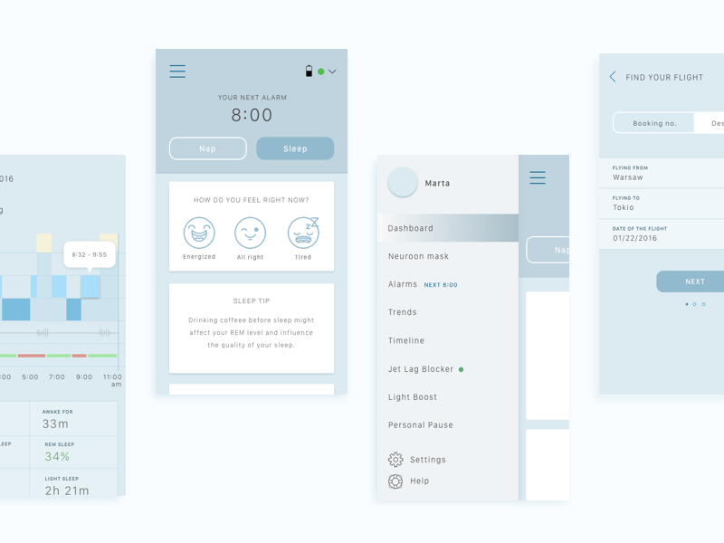 Mobile app wireframes by Marta Buriak on Dribbble