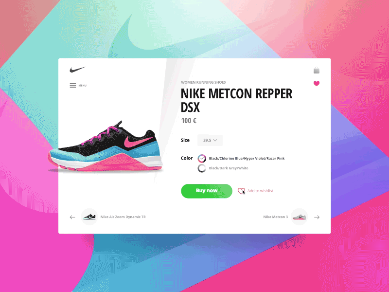 Nike product widget concept animation colorful colors concept gif nike product shoe